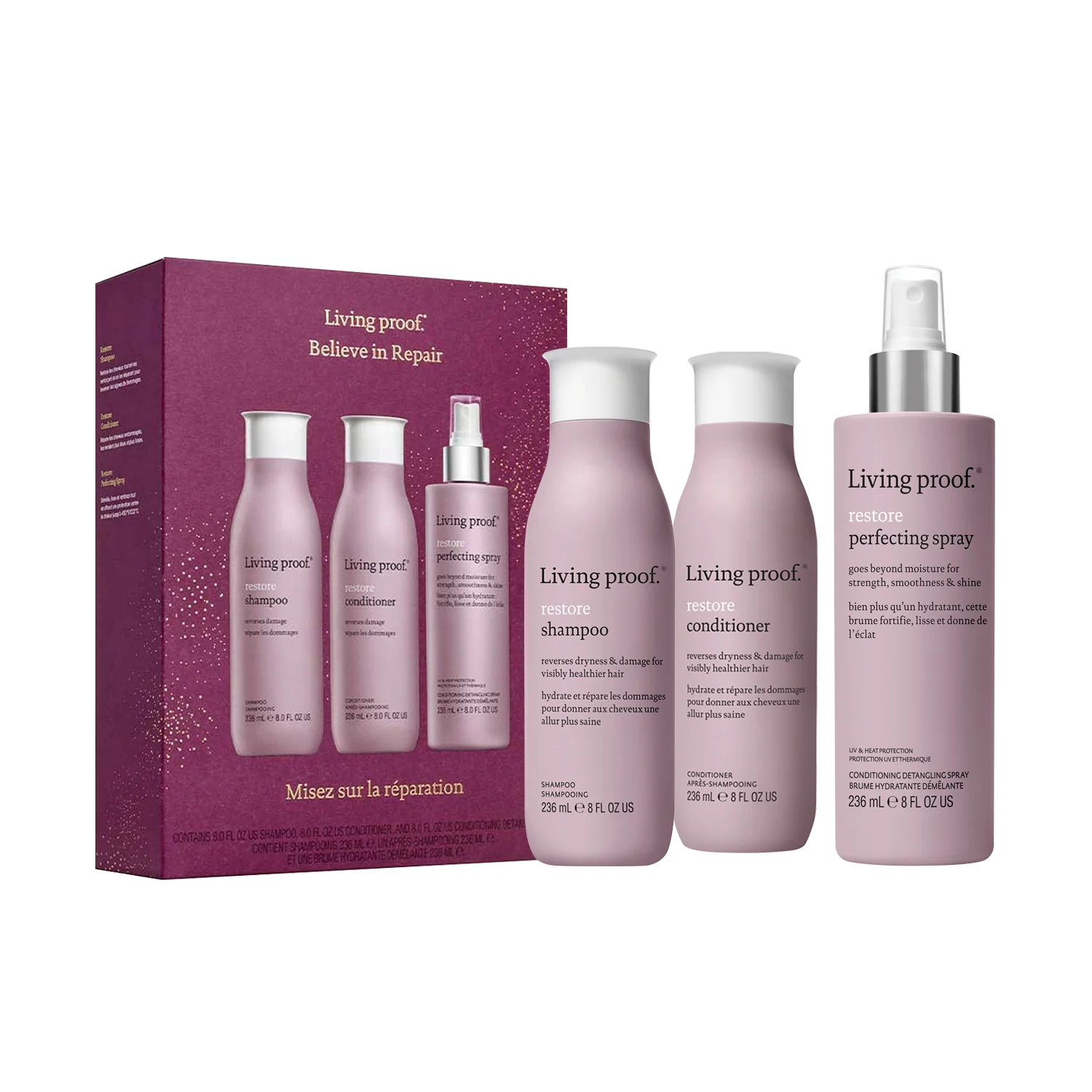 Kit Restore Brilliantly Revived - Shampoo, acondicionador y spray