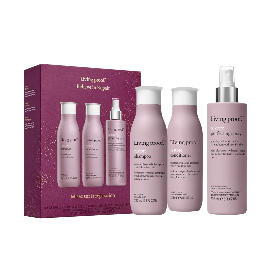 Kit Restore Brilliantly Revived - Shampoo, acondicionador y spray